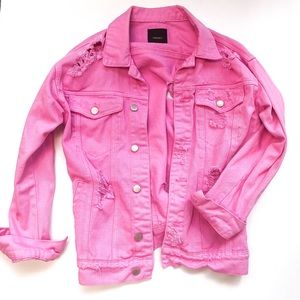 Distressed Pink Denim Jacket